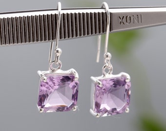 Natural Pink Amethyst Octagon Shape Earring, Rose De France Dangle Earrings, 925 Sterling Silver Jewelry, February Birthstone Jewelry, 1.2gm