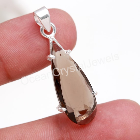 Buy Natural Smoky Quartz Teardrop Pendant, 925 Sterling Silver 