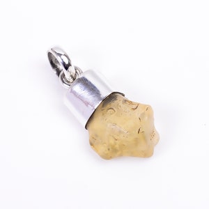 Natural Libyan Desert Glass Silver Pendant, 925 Sterling Silver Chunky Jewelry, Gold Tektite Jewelry, Raw Crystal Pendant, Fathers Day Gift