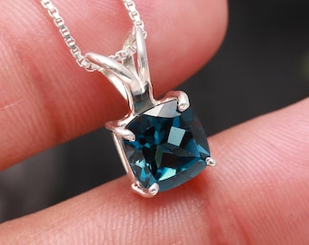 Emerald Cut London Blue Topaz Pendant Necklace: 925 Sterling Silver ...