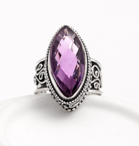 Amethyst Marquise Necklace Flower and Ribbon Design Antiqued Sterling Silver Amethyst Marquise Necklace Flower and Ribbon Design Antiqued Sterling Silver