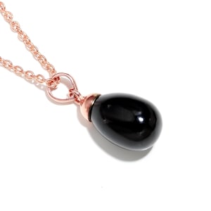 Natural Black Onyx Teardrop Pendant, 925 Sterling Silver Minimalist Jewelry, Cabochon Necklace, Rose Gold Plated, Birthday Gift For Lovers