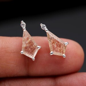 Natural Copper Rutile Kite Stud Earrings, Sterling Silver Minimalist Jewelry