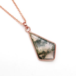 Natural Moss Agate Kite Chain Pendant, 925 Sterling Silver Rose Gold Jewelry, Anniversary Necklace, Birthday Gift, Wedding Gift For Lovers
