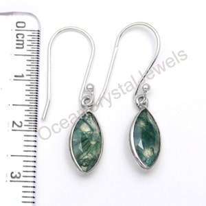 Natural Moss Agate Marquise Dangle Earrings, 925 Sterling Silver Delicate Jewelry, Boho Vintage Earrings, Delicate Earrings, Birthday Gift