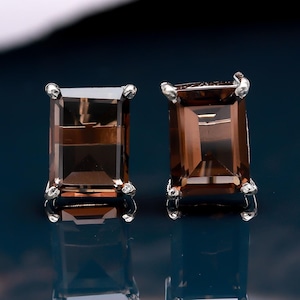 Smoky Quartz Octagon Stud Earrings: 925 Sterling Silver Modernist Jewelry