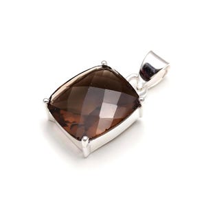 Natural Smokey Quartz Cushion Pendant, 925 Sterling Silver vintage Jewelry, Handmade Pendant, Brown Stone Pendant, Birthday Gift For Lovers