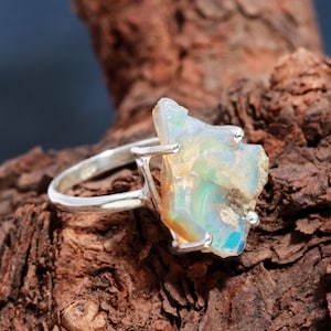 Natural Ethiopian Opal Raw Ring, Uncut Gemstone Ring, 925
