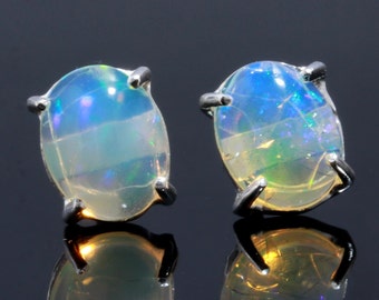 Ethiopian Opal Oval Stud Earrings, Welo Fire Opal Gemstone Earring, 925 Sterling Silver Jewelry, Birthday Gift Stud, Beautiful Jewelry,