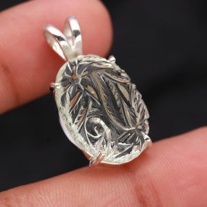 Natural Green Amethyst Carved Pendant, 925 Sterling Silver Vintage Jewelry, Delicate Pendant, Anniversary Jewelry, Birthday Gift For Lover