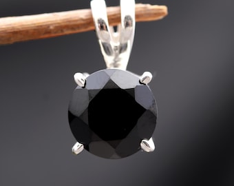 Natural Black Onyx Pendant, 925 Solid Sterling Silver Pendant, Round Stone Pendant, Healing Jewelry, Daily Wear Pendant for Necklace,2.70Gm.