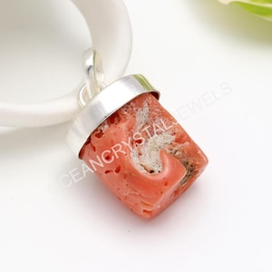 Natural Italian Coral Pendant, 925 Sterling Silver Lightweight Jewelry, Rough Coral Pendant, Statement Pendant, Boho Necklace, Birthday Gift