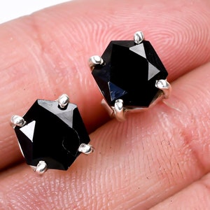 Natural Black Spinel Stud Earrings, 925 Sterling Silver Delicate Jewelry, Black Stone Earrings, Minimalist Studs, Birthday Gift For Lovers