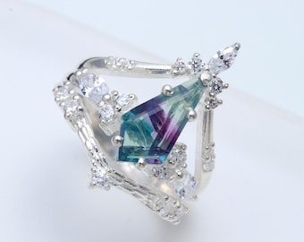 100% Natural Fluorite Kite Ring, 925 Sterling Silver Engagement Jewelry, Vintage Ring, Purple Stone Ring, Healing Ring, Boho Birthday Gift