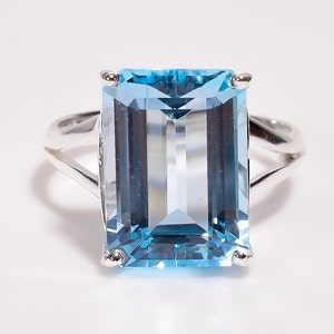 Natural Blue Topaz Emerald Octagon Ring, 925 Sterling Silver Handmade Jewelry, Boho Vintage Ring, Blue Stone Ring, Birthday Gift For Lovers