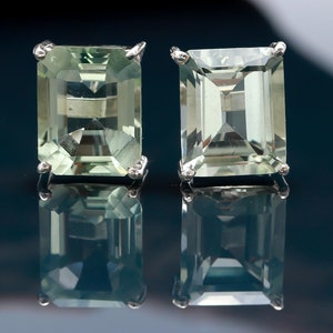 Natural Green Amethyst Prasiolite Octagon Studs Earrings, 925 Sterling Silver Vintage Jewelry, Boho Studs, Delicate Earrings, Birthday Gift