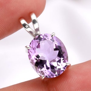 Colgante ovalado de amatista rosa natural, joyería delicada de plata de ley 925, colgante vintage, joyería delicada, Rose de France, regalo para ella
