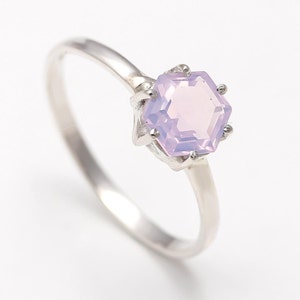 Natural Lavender Quartz Hexagon Ring, 925 Sterling Silver Handmade Jewelry, Delicate Ring, Unique Ring, Chunky Ring, Birthday Gift For Lover