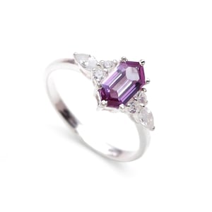 Alexandrite Hexagon Ring: Handmade 925 Sterling Silver, Color Changing