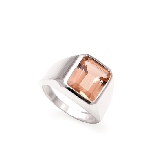 Natural Morganite Ring: Octagon Pink Stone, Sterling Silver Chunky