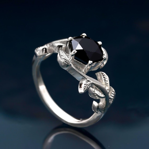 Natural Black Spinel Hexagon Shape Ring, 925 Sterling Silver