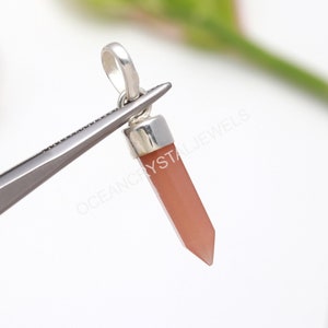 Pfirsich Mondstein Turm Anhänger: Vintage 925 Sterling Silber, Handgemacht