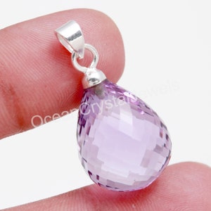 Natural Pink Amethyst Teardrop Pendant, 925 Sterling Silver Wedding Jewelry, Rose De France, Vintage Pendant, Birthday Gift, For Lovers,