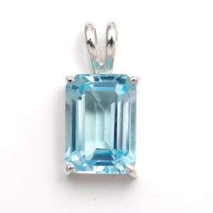 Natürlicher himmelblauer Topas-Oktagon-Smaragd-Schliff-Anhänger, 925 Sterlingsilber-Unikatschmuck, eleganter Anhänger, minimalistischer Anhänger, Geburtstagsgeschenk
