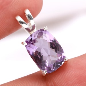 Colgante de amatista rosa natural en forma de cojín, joya de plata de ley 925, Rosa de Francia, colgante vintage, collar bohemio, regalo de cumpleaños