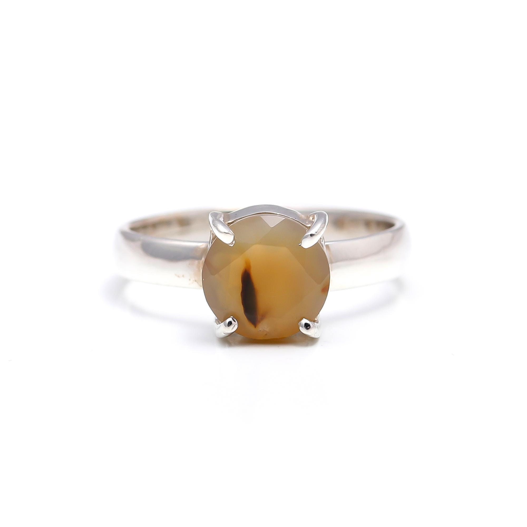 Natural Montana Agate Sterling Silver Ring, Round Brown Stone Handmade…