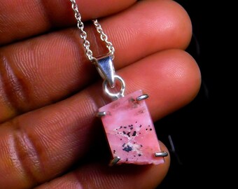 Natural Pink Opal Pendant, 925 Sterling Silver Vintage Chain Jewelry