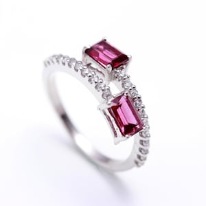 Achteck Rhodolith Granat Ring, Sterling Silber handgemachter Schmuck, Boho Ring verstellbar