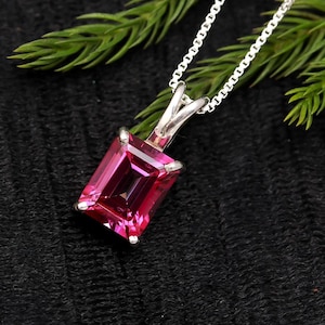 Natural Pink Topaz Octagon Chain Necklace, 925 Sterling Silver Handmade Jewelry, Vintage Necklace, Healing Crystal, Birthday Gift For Lovers