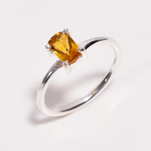 Natural Citrine Quartz Radiant Cut  Ring, 925Sterling Silver Handmade Jewelry, Minimalist Ring, Healing Crystal, Birthday Gift For Lover