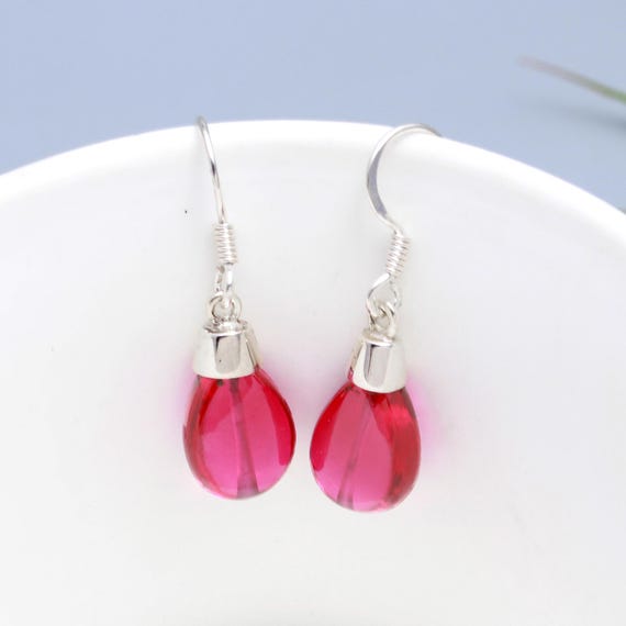 Maroon Red Capiz Shell Dangle Earrings - Sterling Silver Vintage Style Jewelry