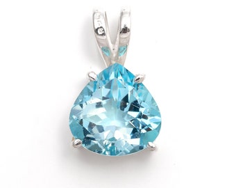 Natural Sky Blue Topaz Heart Pendant Necklace, Sterling Silver Delicate Jewelry