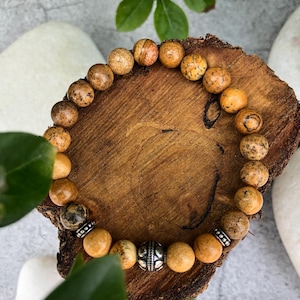 Handmade Picture Jasper Bracelet – 8mm Natural Gemstone Beads, Stretch Bracelet