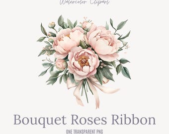 Clipart roze roos boeket: flirt bloemsierkunst (digitale png-download)