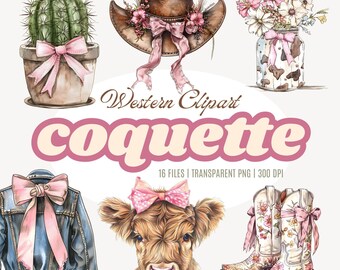 Roze westerncoquette cowgirl-clipart: aquarel-png's (digitale download)