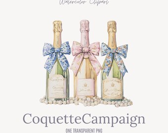 Coquette champagneflessen aquarel clipart (digitale png-download)