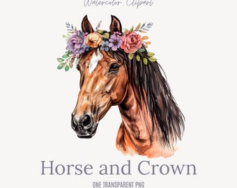 Western boho bruin paard met kroonbloemen - aquarel, png PNGEgg