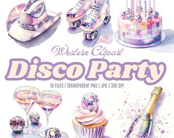 Aquarel clipart western disco cowgirl: sprankelende png's (digitale download)