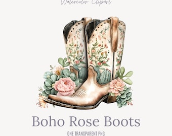 Westernlaarzen met rozen - aquarel, png-bestand