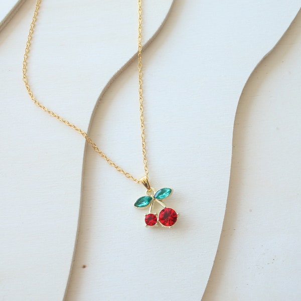 Cherry Gold Necklace, Cherry Charm Necklace, Red Cherry Necklace, Trendy Cherry Charm Necklace, Gift For Her, Birthday Gift, Stainless Steel