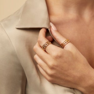 Cuban Chain Ring Stackable Set, Stainless Steel Gold Chain Ring, Chain Ring, Cuban Ring, Cuban Links, Stackable Ring
