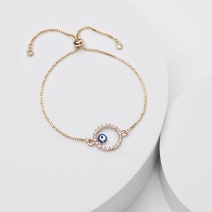 Evil Eye Bracelet, Cubic Zirconia, Stainless Steel Gold Bracelet, Minimalist Jewelry, Protection, Gift Bracelet, Gift for Her, Birthday Gift