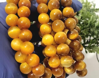 Honey Tiger’s Eye Bracelet 1pc – Natural Beaded Stretch Bracelet, Golden Crystal