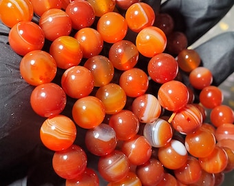 Carnelian Gemstone Bracelet – 8mm Beads, 6” Stretch Bracelet, 1pc
