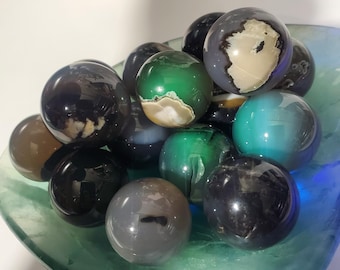 Mini Volcano agate sphere, UV reactive crystal orb