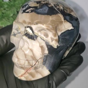 Volcano agate skull Uv-reactive 520g